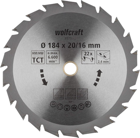 Wolfcraft - piła tarczowa 184x16mm - 22 zęby - brzeszczot do piły tarczowej - seria zielona - 6373000
