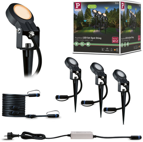 Reflektory ogrodowe LED Paulmann Plug Shine Sting zestaw podstawowy przyjazne dla owadów IP67 2200K 3x6,3W 75VA antracyt