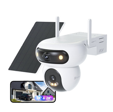 Ezviz HB90 + 8W panel słoneczny 2K+2K (8MP) podwójne obiektywy Kamera bezpieczeństwa 360° do zewnętrznej sieci Wi-Fi bezprzewodowa - wykrywanie pojazdów osób - funkcja automatycznego śledzenia - brak miesięcznych kosztów