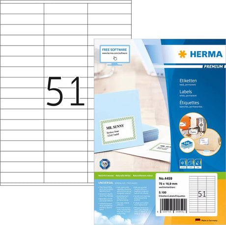 Etykiety niemarkowe sans marque herma premium 70x16,9 100 arkuszy din a4 5100 sztuk 4459