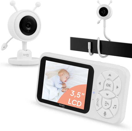 Niania Lionelo babyline 3.4 - ekran LCD 3,5" - noktowizor, detekcja dźwięku vox - komunikacja dwukierunkowa - oświetlenie nocne RGB - czujnik temperatury - do 4 kamer - zasięg 300 m - z elastycznym ramieniem montażowym
