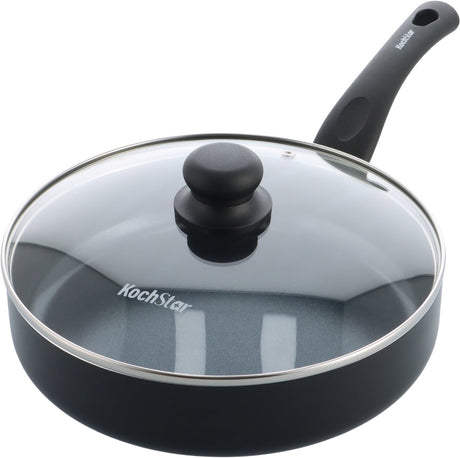 Kochstar Essenz ceramiczna patelnia do smażenia z pokrywką - 26 cm - 3 l - bez PFAS - indukcyjna patelnia do smażenia - patelnia indukcyjna - ceramiczna powłoka nieprzywierająca - uchwyt chłodzący - można używać w piekarniku do 130° C - czarny