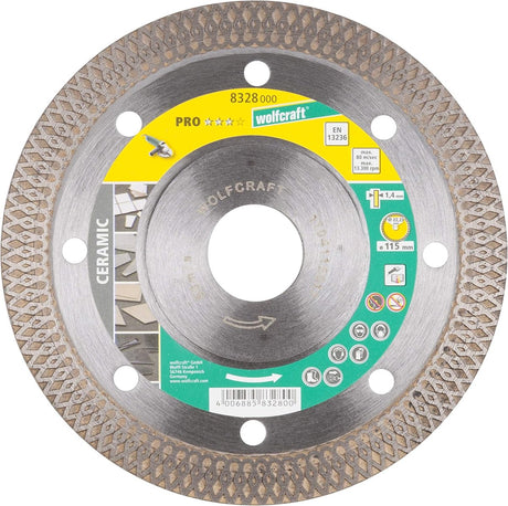 Wolfcraft - diamentowa tarcza do cięcia 115mm - pro ceramiczna turbo do szlifierek kątowych - 8328000