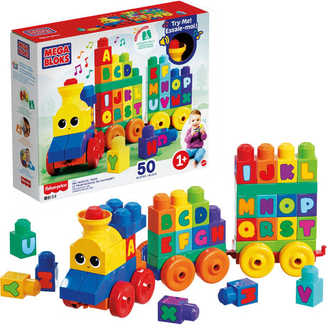 Mega klocki abc music train - klocki edukacyjne dla dzieci w wieku 1-5 lat - 50 klocków