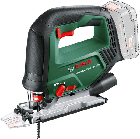 Bosch Advancedsaw 18v-140 - wyrzynarka akumulatorowa - w zestawie 3 brzeszczoty (t144d) - kontrola cięcia - stopa ochronna - osłona przeciwpyłowa - płytka przeciwodpryskowa - bez ładowarki i akumulatora litowo-jonowego 18 V
