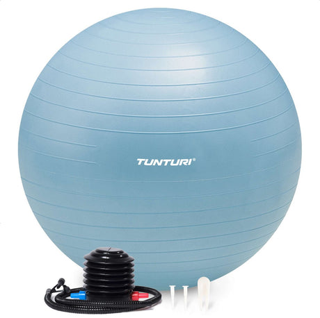 Tunturi anti burst fitness bal met pomp - yoga bal 55 cm - pilates bal - zwangerschapsbal – 220 kg gebruikersgewicht - incl trainingsapp – lichtblauw