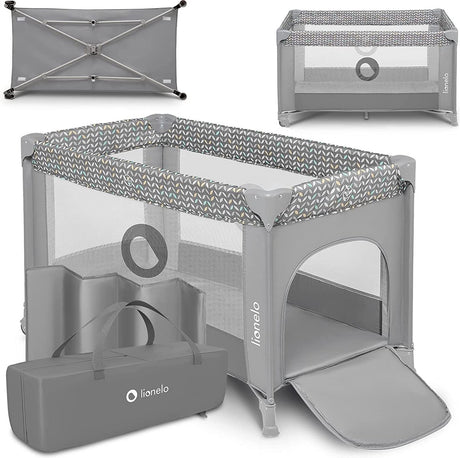 Łóżko kempingowe Lionelo 3 w 1 - łóżeczko składane kojec łóżeczko podróżne - 60x120 cm - 0-36 miesięcy do 15 kg - z komfortowym materacem - boczne wejście zapinane na zamek - kółka - torba transportowa - łóżeczko Stefi baby box łóżeczko
