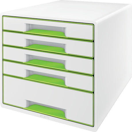 Komoda Leitz Wow Cube z 5 szufladami - przechowywanie z przegródkami - do biura i pracy w domu - idealna do domowego biura - biało-zielona