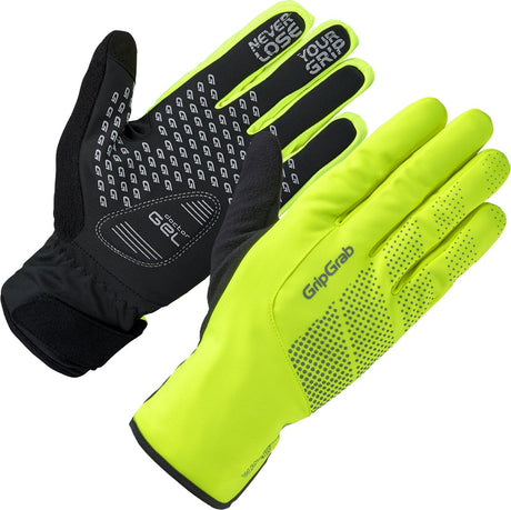 Gripgrab - wodoodporne zimowe rękawiczki rowerowe Ride, wodoodporne, z długimi palcami i wyściółką - unisex - żółte odblaskowe - rozmiar s