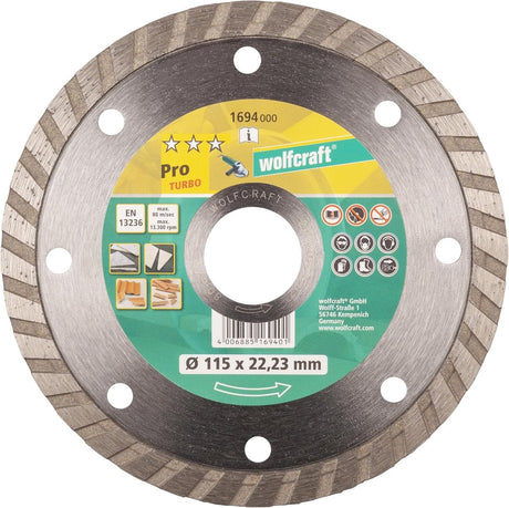 Wolfcraft - diamentowa tarcza do cięcia 115mm - profesjonalna tarcza diamentowa turbo do szlifierek kątowych - 1694000