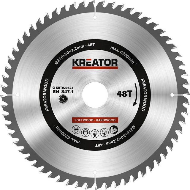 Kreator krt020423 zaagblad hout 216 mm - 48t