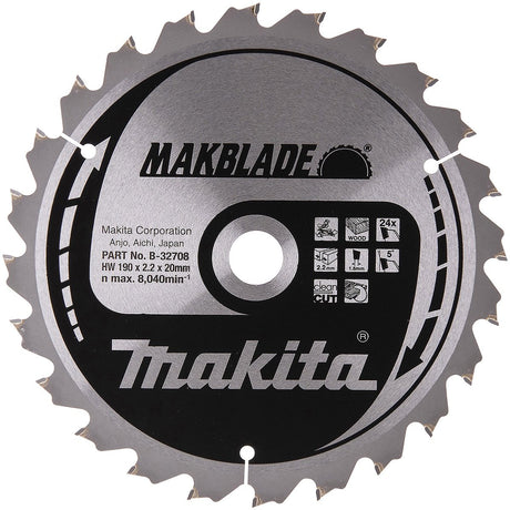 Akcesoria Makita Brzeszczot do cięcia poprzecznego Makita do drewna | Makblade | Otwór na oś ø190mm 20mm 24t - b-32708