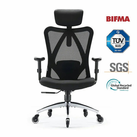 Sihoo m18 ergonomische bureaustoel-4-punts ondersteuning (hoofd rug heup handen)-ademend mesh design-verstelbare hoofdsteun lendensteun-geschikt voor 1.68m-1.88m-tot 150kg draagvermogen-bifma gecertificeerd-ideaal voor kantoor thuis gaming——zwart