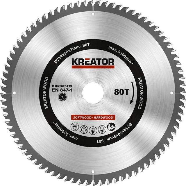 Kreator krt020429 zaagblad hout 254 mm -80t