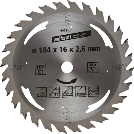 Wolfcraft - piła tarczowa 184x16mm - 28 zębów - brzeszczot do piły tarczowej - seria srebrna - 6473000