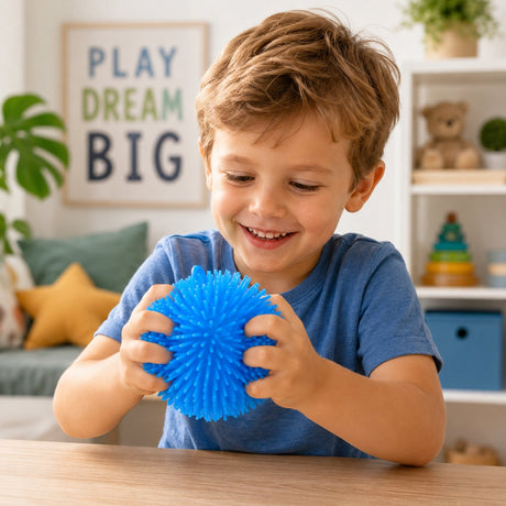 Piłka puchowa Eddy Toys - niespokojna piłka antystresowa wykonana z gumowego materiału - średnica 12 cm - odpowiednia dla chłopców i dziewcząt od 3 do 8 lat - kolory różowy, niebieski i żółty - 2 lata gwarancji producenta