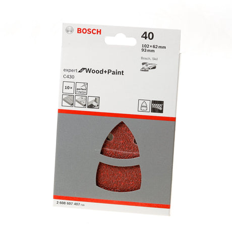 Bosch - 10-częściowy zestaw arkuszy ściernych 102 x 62, 93 mm, 40