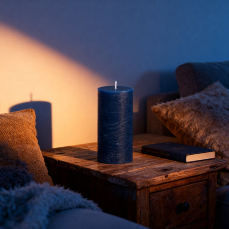 Arti casa rustieke stompkaars - ongeparfumeerd - cilindervorm - gemaakt van wax - sfeervolle kaars voor binnen - geschikt voor woonkamer of eettafel - afmeting ø7 x h13 cm - kleur blauw