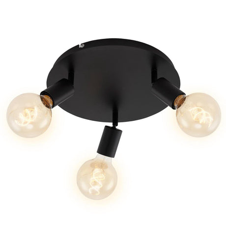 Briloner Pearl - reflektor sufitowy 3-punktowy - lampa sufitowa retro vintage - głowice reflektorów obrotowe - 3x E27 - max. 60w - metal - czarny - ø 30cm