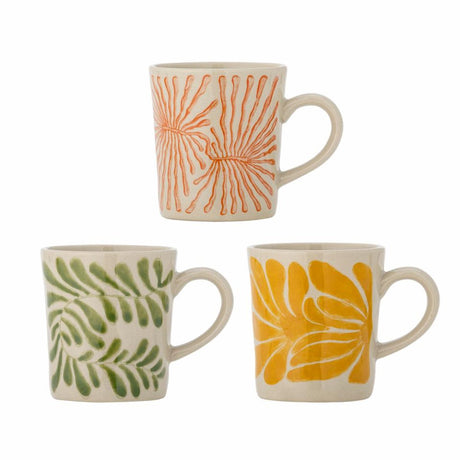Kubek ceramiczny Bloomingville żółty fauni - zestaw 3 szt