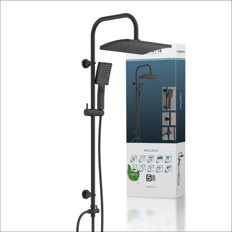 System prysznicowy Schütte Mallorca - deszczownica - drążek 97 cm - uchwyt ścienny z regulacją wysokości - czarny mat