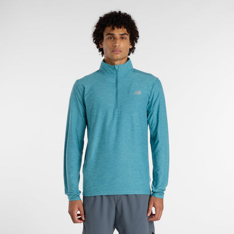 Męski sweter sportowy New Balance Space Dye 1 4 zip - duży turkusowy wrzos