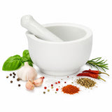 Alpina Kitchen Home Moździerz Alpina z tłuczkiem ceramicznym - młynek do przypraw i młynek do przypraw - moździerz z dziobkiem - odpowiedni do pesto, czosnku, orzechów, sosów i nie tylko - biały