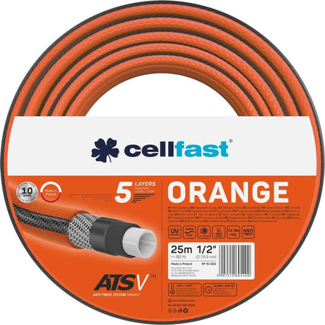 Wąż ogrodowy Cellfast atsv ™ 5-warstwowy wąż ogrodowy wąż wodny tkanina trykotowa odporny na promieniowanie UV ciśnienie rozrywające 24 bary (1 2 25 m) - pomarańczowy