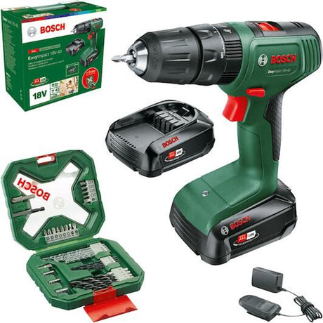 Akumulatorowa wiertarko-wkrętarka udarowa Bosch Easyimpact 18v-40 18 V Li-Ion + 2 akumulatory + ładowarka + 34 akcesoria
