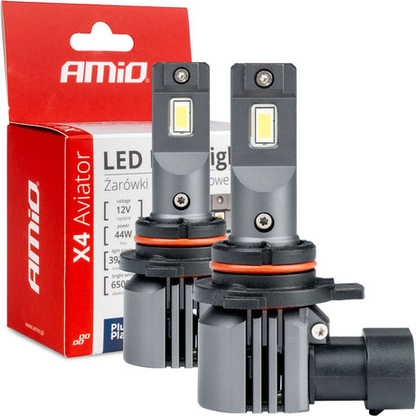 Reflektory Amio LED serii x4 aviator hir2 9012 6500k max 44w światła mijania białe