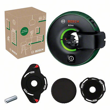 Bosch atino – laser liniowy – zawiera podkładkę żelową, ochronną osłonę podkładki żelowej, podkładkę do pinów i baterię