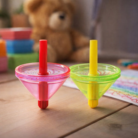Eddy toys spin top draaitol - set van 2 stuks - gemaakt van kunststof - leuk als uitdeelcadeau voor kinderfeestjes - diameter 5,8 cm - meerkleurig gekleurd - klassiek speelgoed voor kinderen