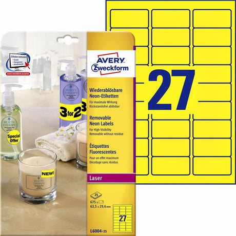 Niemarkowe etykiety sans marque avery 63,5x29,6 żółte opakowanie 675 sztuk