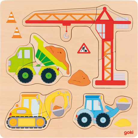 Puzzle Goki - pojazdy budowlane - 12 części - drewno - 2 lata