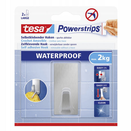 Listwy zasilające Tesa ® wodoodporny haczyk samoprzylepny l - prostokątny - montaż bez wiercenia - stal nierdzewna - nośność 2 kg - do łazienki i prysznica
