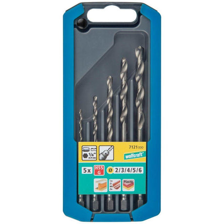 Wolfcraft - zestaw wierteł do metalu - hss - chwyt sześciokątny - ø 2–6 mm - 5 sztuk - do metalu - 7121000