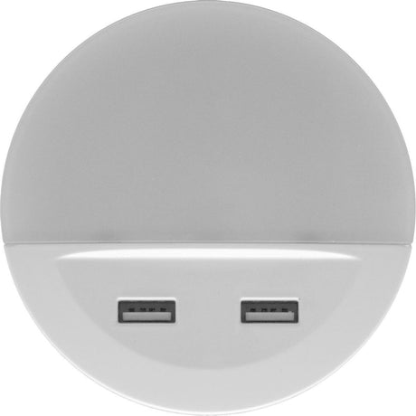 Lampka nocna Ledvance LED: do gniazdka, lunetta USB 13 W, 220…240 V, kąt świecenia: 120, ciepła biel, 3000 K, materiał korpusu: poliwęglan (PC) akrylonitryl-butadien-styren (ABS), IP20