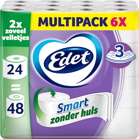 Papier toaletowy Edet smart - 3-warstwowy - 24 duże rolki bez rękawa = 48 rolek