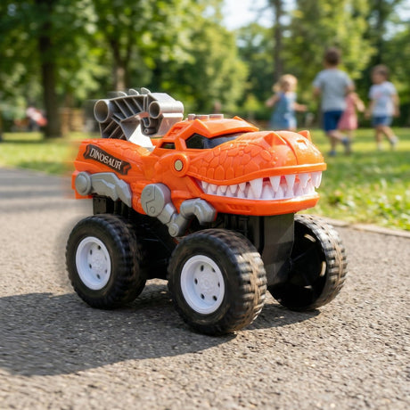 Samochód dinozaur Eddy Toys - zabawkowy pojazd w kształcie dinozaura - solidne koła do wszystkich powierzchni - sprzyja kreatywnej zabawie - 15,2 x 11,5 x 14,2 cm - pomarańczowo-czarny