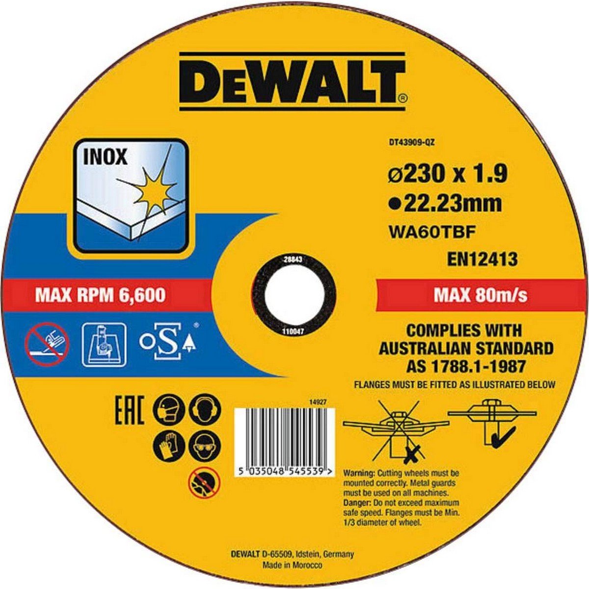 Tarcza tnąca Dewalt dt43909 ze stali nierdzewnej 230mm