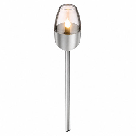 Oświetlenie ogrodowe Grundig Lampa LED - solarna lampa ogrodowa z efektem płomienia - automatyczny czujnik dzień i noc - bryzgoszczelna IP44 - czas świecenia od 6 do 8 godzin - wymiary ø6 x 38,5 cm - kolor srebrny