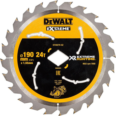 Piła tarczowa Dewalt do drewna | ekstremalny czas działania | Diament z otworem centralnym ø 190 mm 24t - dt40270-qz