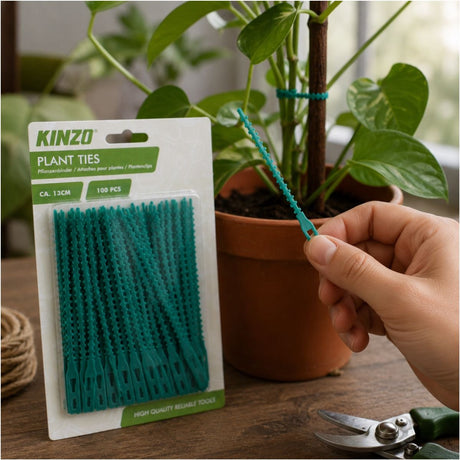 Kinzo plantbinders plant ties - plantenclips voor planten vastbinden - plantenbinder voor plantensteunen - tuinclips voor klimplanten clips - 100 stuks - ca. 13 cm - groen