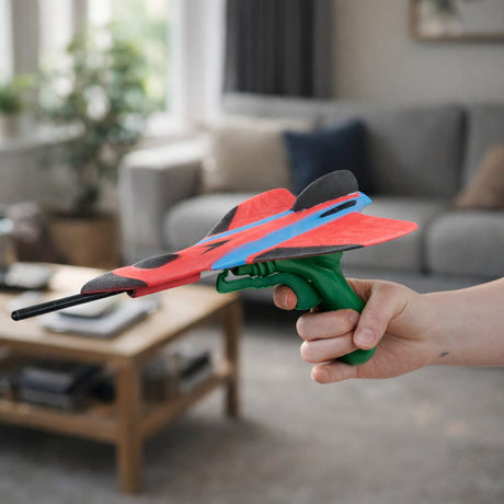 Eddy toys vliegtuig launcher met foam vliegtuig - vliegtuig schieter voor kinderen - vliegtuig starter speelgoed - vliegtuig lanceerder voor buiten - foam vliegtuigjes - 1 willekeurige set