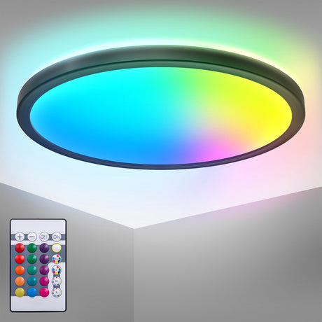 Briloner b.k.light - lampa sufitowa led rgb - czarna - możliwość przyciemniania - ze światłem pośrednim - światło kolorowe - z pilotem - ø29cm