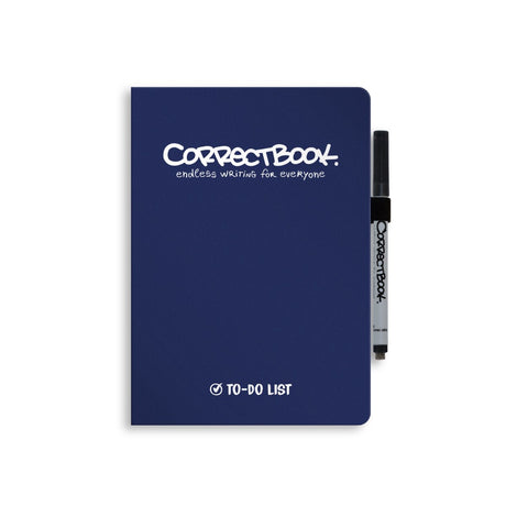 Correctbook A5 notes zmazywalny – zarysowany granatowy – lista rzeczy do zrobienia – notatnik wielokrotnego użytku – w zestawie ściereczka do pióra