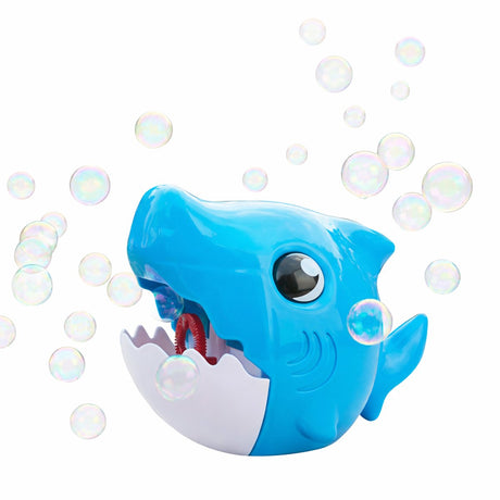 Eddy Toys Bubble Shark Maszyna do dmuchania baniek - zestaw figurek z zabawnym wzorem rekina - w tym butelka do dmuchania baniek - odpowiedni dla chłopców i dziewcząt w wieku 3-8 lat - 14,8x10,4x11 cm - niebieski