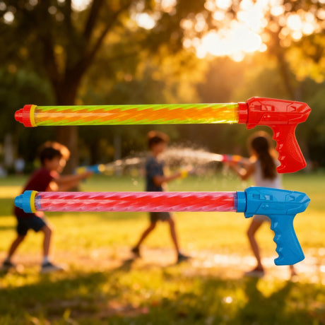Pistolet wodny Eddy Toys - długość 53 cm - pojemność 160 ml - wykonany z tworzywa sztucznego - z ręczną pompką - odpowiedni dla dzieci od 3 lat - zabawki na świeżym powietrzu do letniej zabawy w wodzie - wielokolorowy design