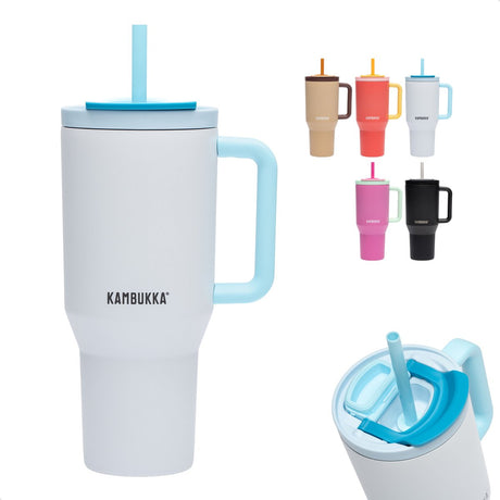 Kambukka rio - kubek 950ml - butelka na wodę kokosową w kolorze mrożonego kokosa z teleskopową słomką - szczelna - nie zawiera BPA