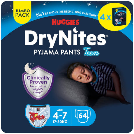 Spodnie pieluszkowe Drynites huggies - chłopięce - 4 do 7 lat (17 - 30 kg) - 64 spodnie nocne - dodatkowy rabat